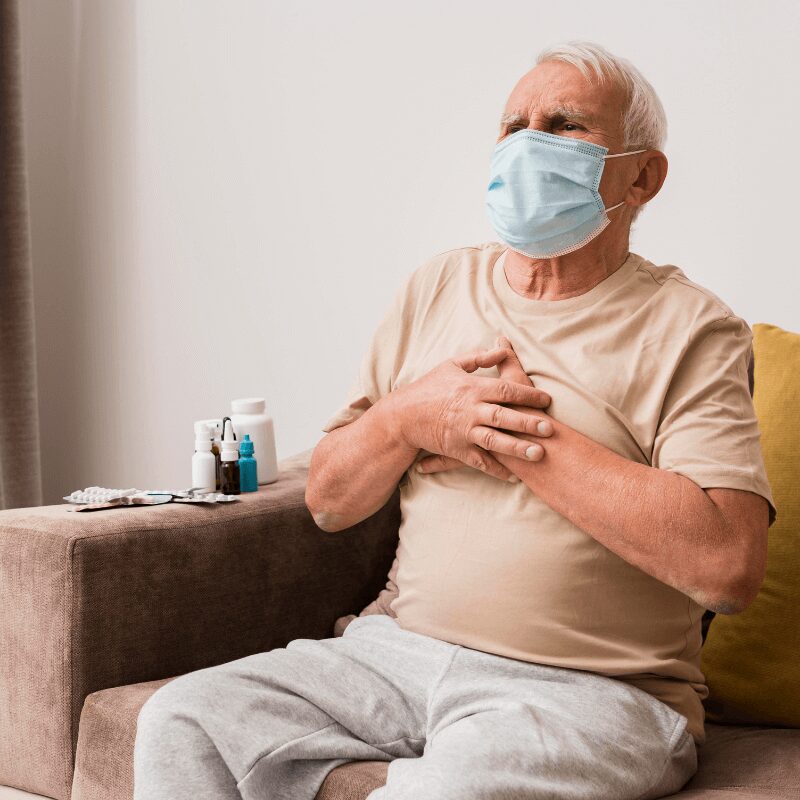 old man experiences heart pain caused by bad dental health